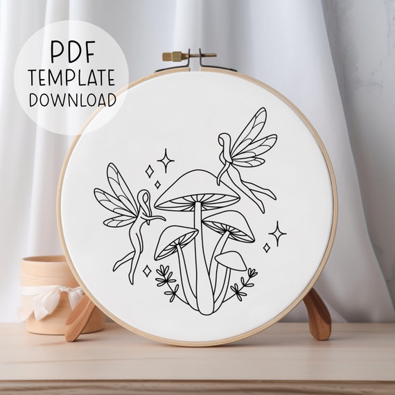 Fairies Embroidery Pattern, Fairycore Embroidery Design, Mushroom Fae Embroidery Download, Whimsical Cute Fairy Embroidery Hoop Art For Kids