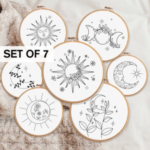 Sun And Moon Embroidery Patterns, Embroidery BUNDLE Deal, Bulk Discount Embroidery Patterns, Celestial Embroidery Designs Moon And Sun Art