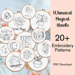 Whimsical Magical Embroidery Pattern BUNDLE Beginner Hand Embroidery Patterns Whimsical Embroidery Magic Embroidery Witchy Embroidery