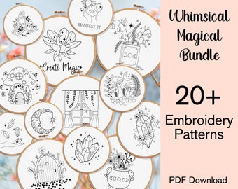 Whimsical Magical Embroidery Pattern BUNDLE Beginner Hand Embroidery Patterns Whimsical Embroidery Magic Embroidery Witchy Embroidery