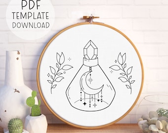 Motif de broderie potion lunaire PDF, cerceau de broderie potion magique magique, broderie sorcière, broderie magique, broderie avec sorts