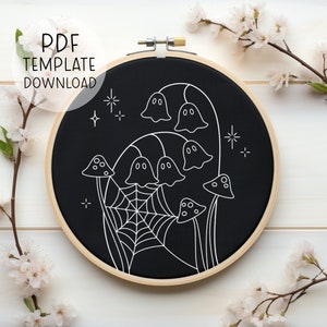 Ghost Plant Embroidery Pattern Download, Halloween Ghosts Embroidery Art, Spooky Season Crafting, Cute Gothic Embroidery Spiderweb Pattern