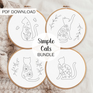 Simple Cats Embroidery BUNDLE Templates, Beginner Cat Embroidery Patterns, Cat Lover Gift, Easy Embroidery Patterns, Cat Lady Embroidery