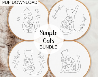 Paquete de plantillas de bordado de gatos sencillos, patrones de bordado de gatos para principiantes, regalo para amantes de los gatos, patrones de bordado fáciles, bordado para amantes de los gatos