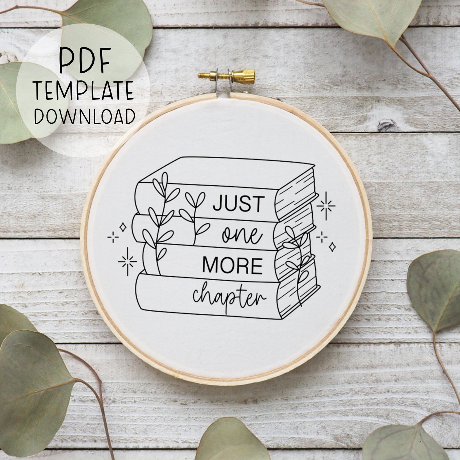 Just One More Chapter Embroidery Pattern Download, Reading Book Decor ...