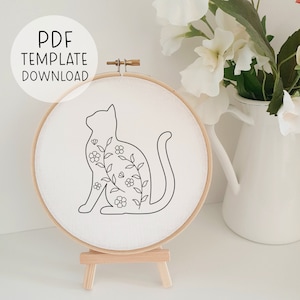 Cat Silhouette Embroidery Pattern For Beginners, Cat Design For Embroidery, DIY Crafts Embroidery Cat Pattern, Embroidery Downloadable PDF