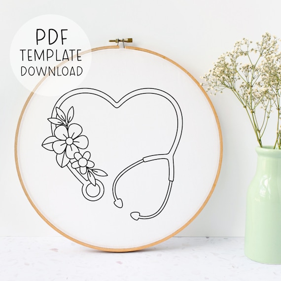 Heart Stethoscope Embroidery Pattern, EMT Embroidery Paramedic Embroidery Nurse Pattern, Nursing Embroidery PDF, Medical Embroidery Pattern
