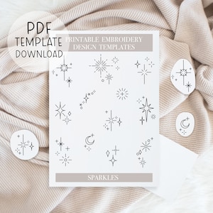 Printable Sparkles Embroidery Patterns Sheet, Stars Embroidery Embellishments, Embroidery Patch Designs Download For Stick And Stitch