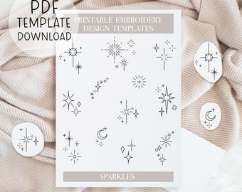 Printable Sparkles Embroidery Patterns Sheet, Stars Embroidery Embellishments, Embroidery Patch Designs Download For Stick And Stitch