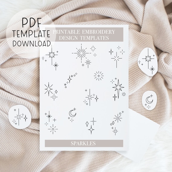 Printable Sparkles Embroidery Patterns Sheet, Stars Embroidery Embellishments, Embroidery Patch Designs Download For Stick And Stitch