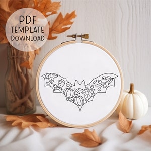 Halloween Bat Embroidery Pattern Download, Cute Spooky Embroidery Art, Spooky Season Crafting, DIY Halloween Craft, Fall Crafts, Pumpkin Art