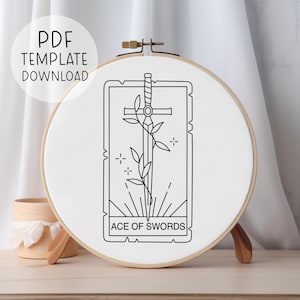 Ace Of Swords Tarot Karte Stickmuster Download, Mystische Stickerei, Mystische Stickerei, Psychic Stickmuster Celestial Decor