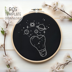 Light Bulb Galaxy Embroidery Pattern Beginner, Universe Hand Embroidery, Space Embroidery Template, Star Embroidery Art, Celestial Decor