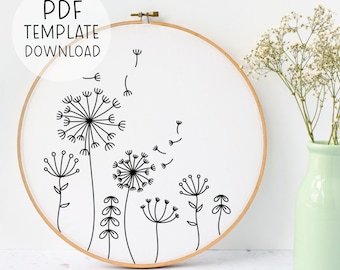 Löwenzahn Stickmuster Sofort Download, Anfänger Stickmuster Download DIY Natur Stickerei, Anfänger Handwerk einfache Stickmuster