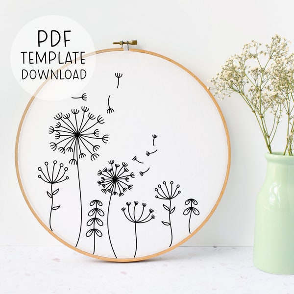 Dandelion Embroidery Pattern Instant Download, Beginner Embroidery Download DIY Nature Embroidery, Beginners Crafts Easy Embroidery Pattern