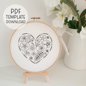 Floral Heart Embroidery Pattern Download Flowers Embroidery Pattern Valentines Day Needlepoint Pattern Valentines Gift Embroidery PDF