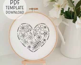 Floral Heart Embroidery Pattern Download Flowers Embroidery Pattern Valentines Day Needlepoint Pattern Valentines Gift Embroidery PDF