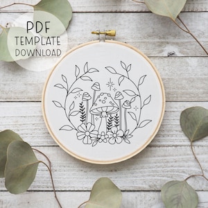 Cute Mushrooms Embroidery Pattern Download, Mushroomcore Embroidery, Enchanted Forest Decor, Fungi Embroidery Design, Nature Embroidery PDF