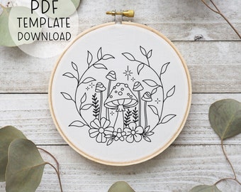 Cute Mushrooms Embroidery Pattern Download, Mushroomcore Embroidery, Enchanted Forest Decor, Fungi Embroidery Design, Nature Embroidery PDF