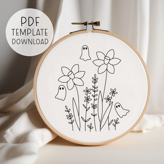 Haunted Plants Embroidery Pattern Digital, Halloween Floral Embroidery PDF, Spooky Season Embroider, Cute Ghosts Hand Embroidery