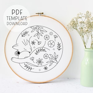 Floral Sleeping Cat Embroidery Pattern Template, Cute Cat Embroidery, Cat Lover Gift For Cat Lady, Crazy Cat Lady Modern Cat Embroideries image 4