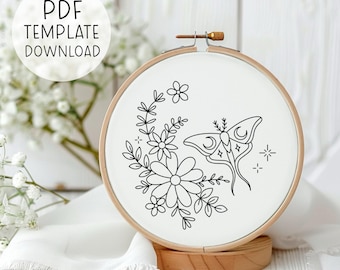 蛾の花の刺繍パターン、かわいい手刺繍デザイン、気まぐれな刺繍パターン、刺繍魔女デザイン花の刺繍