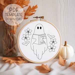 Ghost Stories Embroidery Pattern Download, Halloween Embroidery Pattern, Cute Spooky Hand Embroidery Designs, Embroidery Fall Crafting Ideas