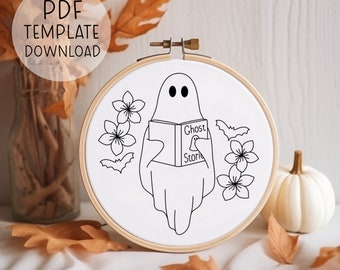 Ghost Stories Embroidery Pattern Download, Halloween Embroidery Pattern, Cute Spooky Hand Embroidery Designs, Embroidery Fall Crafting Ideas