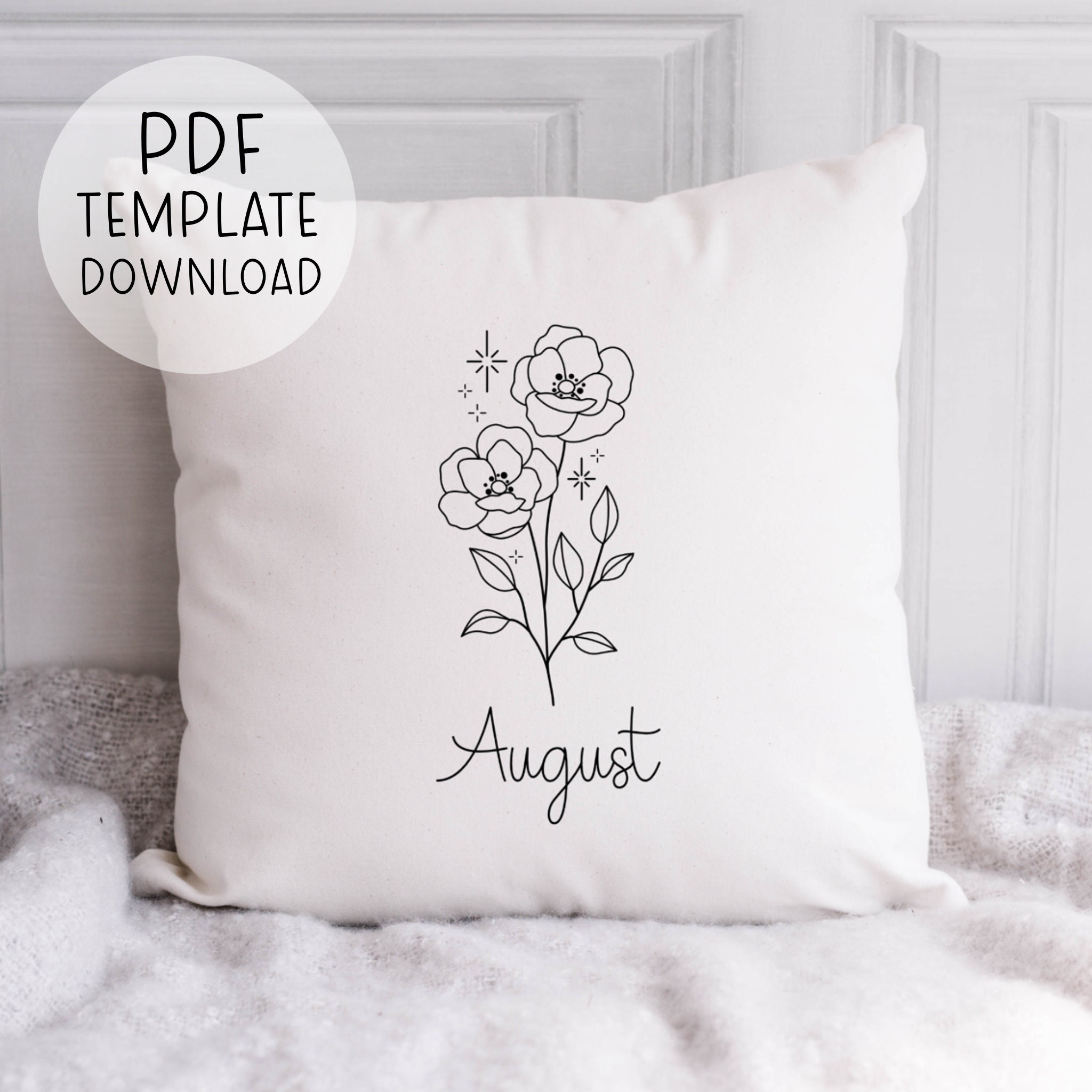 August Birth Flower Embroidery Pattern Template, Handmade Birthday Gift ...