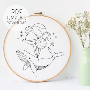 Galaxy Whale Embroidery Pattern, Universe Embroidery PDF, Planets Embroidery Design, Space Embroidery, Celestial Whale Embroidery Template