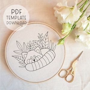 Red Panda Embroidery Pattern Template Red Panda Needlepoint Pattern Cute Embroidery Download Woodland Embroidery Animal Embroidery PDF