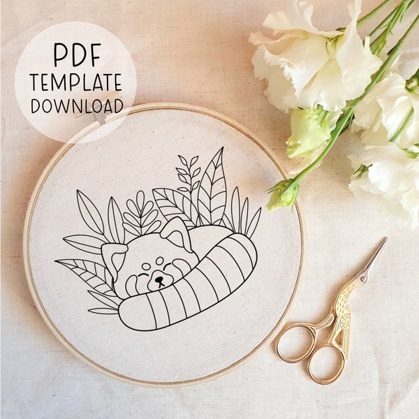 Red Panda Embroidery Pattern Template Red Panda Needlepoint Pattern Cute Embroidery Download Woodland Embroidery Animal Embroidery PDF