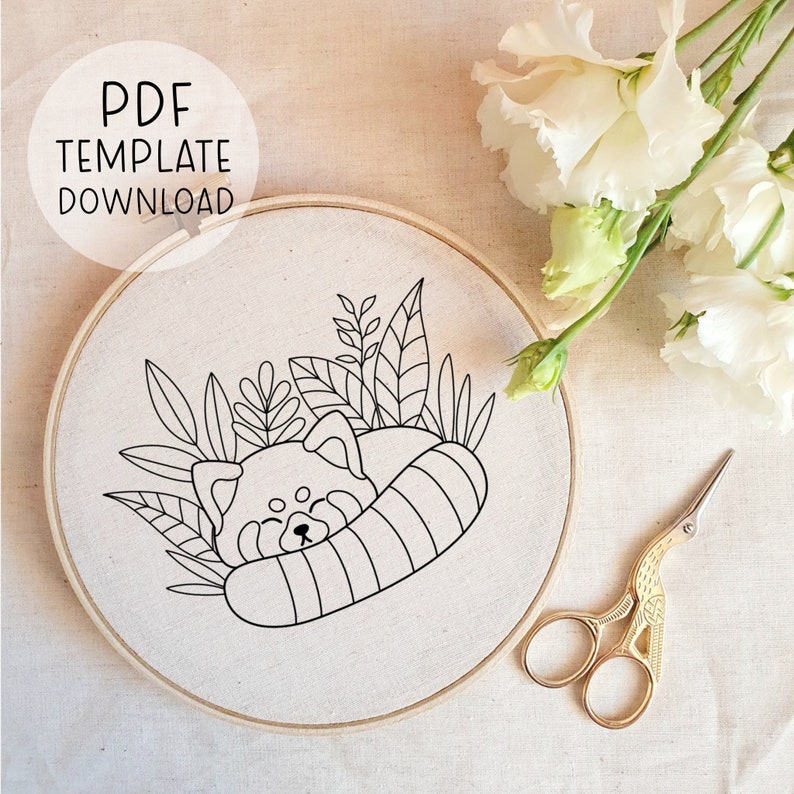 Red Panda Embroidery Pattern Template Red Panda Needlepoint Pattern Cute Embroidery Download Woodland Embroidery Animal Embroidery PDF image 1