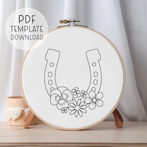 Horseshoe Embroidery Pattern, Lucky Embroidery PDF, Good Luck Handmade Gift, Horse Embroidery Pattern, Horses Embroidery Design