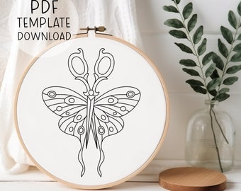 蛾の羽の刺繍のダウンロード可能なパターン、はさみの刺繍、蛾の刺繍のパターン、かわいい刺繍のデザイン、ゴス刺繍 PDF