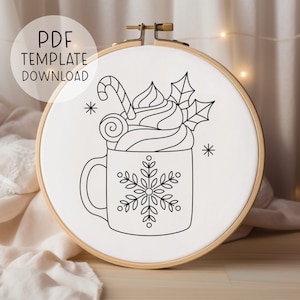 Winter Mug Embroidery Pattern, Christmas Mug Embroidery Pattern, Embroidery Christmas Pattern, Coffee Embroidery, Christmas Hand Embroidery