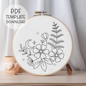 Night Flowers Embroidery Pattern Instant Download, Decorative Floral Embroidery Design Modern Floral Embroidery Pretty Embroidery