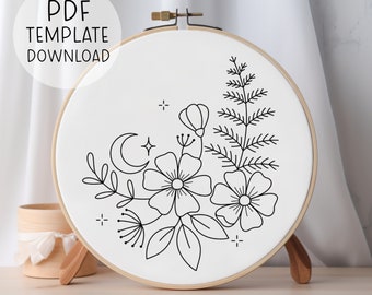 Night Flowers Embroidery Pattern Instant Download, Decorative Floral Embroidery Design Modern Floral Embroidery Pretty Embroidery
