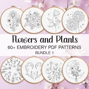 Flowers and Plants Embroidery Pattern Bundle 1, Flowers Hand Embroidery Patterns, Botanical Embroidery Bundle, Unique Floral Embroidery