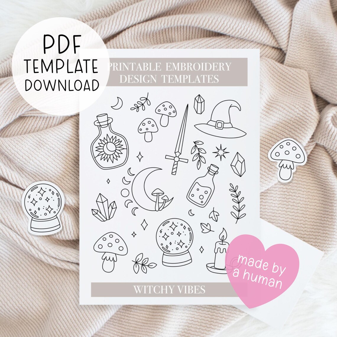 Printable Witchy Vibes Embroidery Patterns Sheet, Digital Embroidery ...