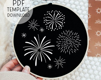 Feuerwerk Stickmuster, 4th Of Juli Stickerei, Unabhängigkeitstag Handstickerei, Silvester Stickerei Fourth Of Juli Stickerei