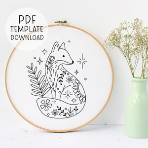 Fox Hand Embroidery Pattern, Cute Fox Embroidery Design, Kids Decor Embroidery Pattern, Fun Embroidery Pattern, DIY Crafts, Adorable Fox Art