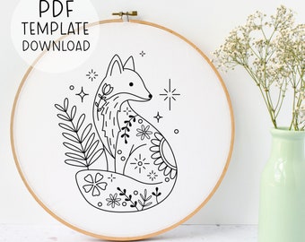 Rävbroderimönster, Söt Rävbroderidesign, Broderimönster för Barndekorationer, Roligt Broderimönster, DIY-pyssel, Bedårande Rävkonst