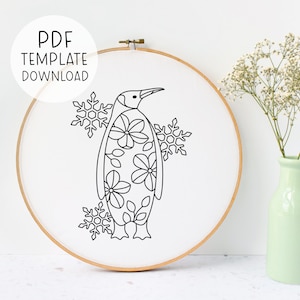 Penguin Embroidery Pattern PDF, Cute Hand Embroidery Design, Embroidery Penguin Pattern, Fun Embroidery Pattern, Cute Animals Embroidery
