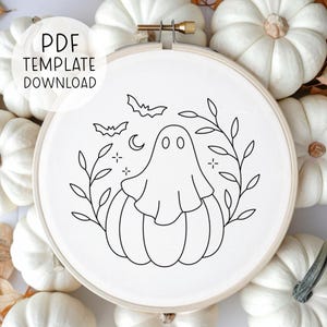 Ghost On A Pumpkin Hand Embroidery Pattern, Embroidery Halloween Pattern, Spooky Embroidery Pumpkin Cute Halloween Hand Embroidery