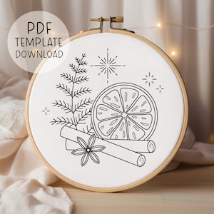 Orange And Cinnamon Embroidery Pattern, Christmas Decorations Embroidery Pattern, Embroidery Christmas Designs, Star Anise Embroidery