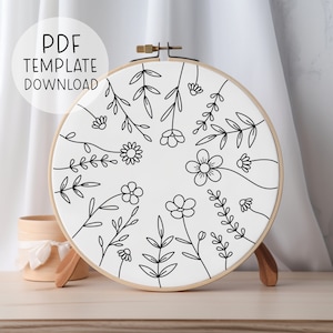 Flower Circle Wildflowers Embroidery Pattern Instant Download, Easy Hand Embroidery Download, Embroidery Floral Template, Modern Embroidery