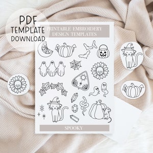 Printable Halloween Embroidery Patterns Sheet, Spooky Hand Embroidery, Fall Embroidery Patch Designs Download For Stick And Stitch DIY