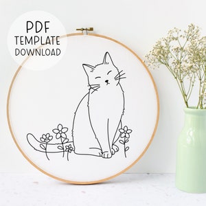 Simple Cat Embroidery Pattern, Easy Cat Embroidery Pattern PDF, Cute Cat Decor DIY, Beginner Cat Needlepoint, Embroidery Gift For Cat Lover