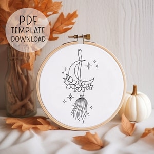 Broomstick Embroidery Pattern Download, Spooky Embroidery Halloween Embroidery Pattern Cute Halloween Embroidery Witchy Embroidery Template